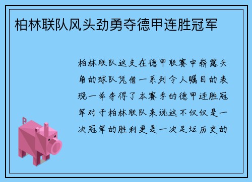 柏林联队风头劲勇夺德甲连胜冠军